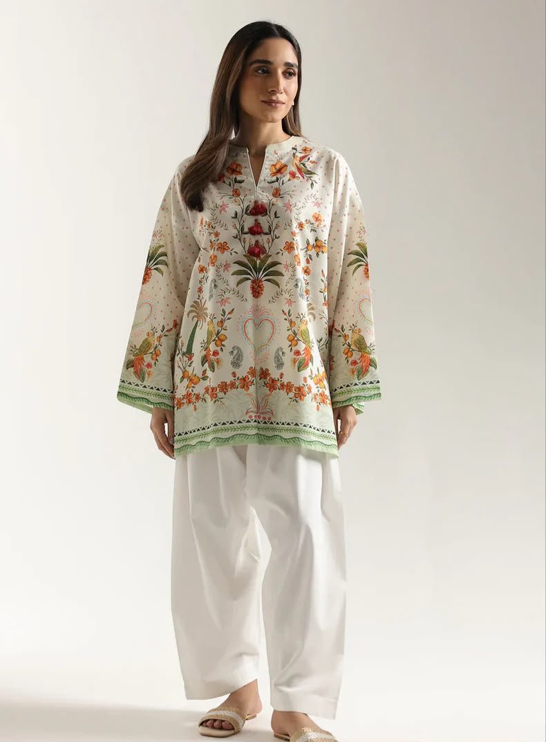 Digital Printed Kurti for Women | Doria Lawn Ethnic Kurti | 2 Piece Pakistani Dress Image 6