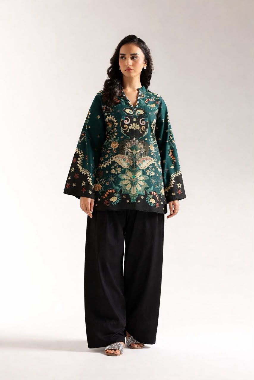 Digital Printed Kurti for Women | Doria Lawn Ethnic Kurti | 2 Piece Pakistani Dress Image 3
